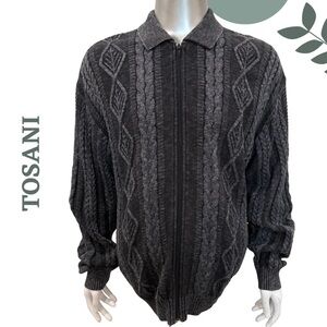 VINTAGE TOSANI CANADA SWEATER – Men’s Large Zipper Front  – Retro Coogi Vibes!